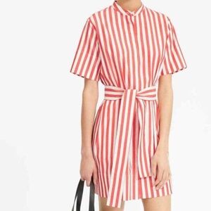 Everlane Cotton Collarless Belted Shirt Dress